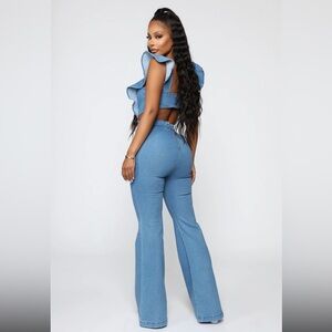 Fashion Nova Blue Denim Ruffle Ensemble